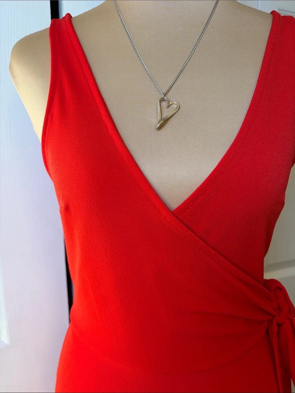 Express Red faux wrap dress size small deep V neck crossover stretch tank top
